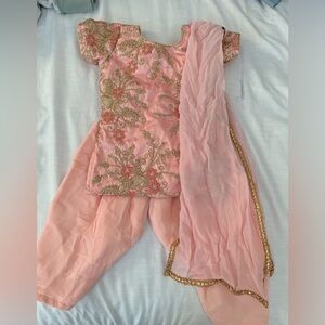 Baby patiala suit-peach pink